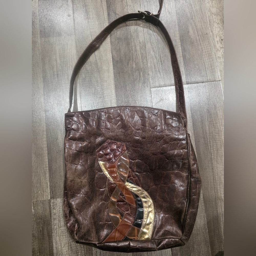 Boho Croc Embossed Patchwork Laptop Bag Casual Br… - image 1